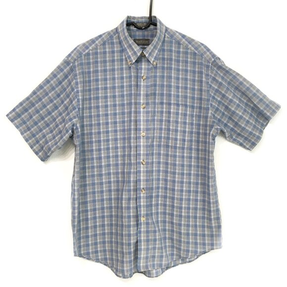 Van Heusen Men's Blue Short Sleeve Plaid Shirt Size Medium - Picture 1 of 8